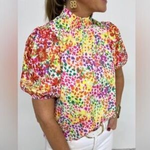 Periwinkle Colorful‎ Spots Season Bright and Embroidered Blouse. Size XL.